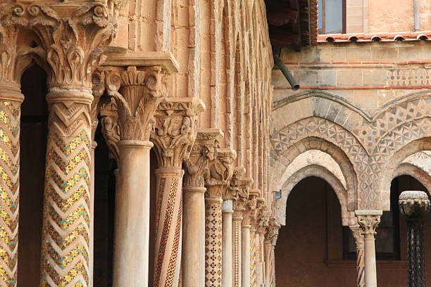 Arcade of the Monreale Abbey (Sicily) Arcade of Monreale Abbey in Sicily cloister stock pictures, royalty-free photos & images