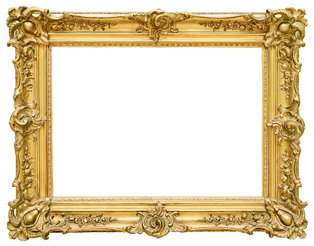 gold vintage rahmen, isoliert auf weißem hintergrund - picture frame frame paintings wood stock-fotos und bilder