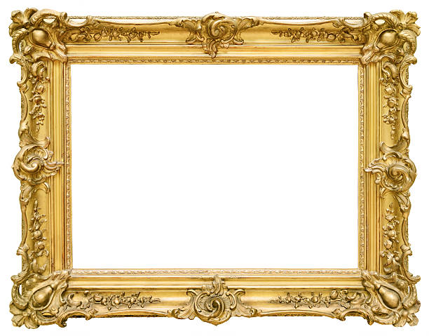 gold vintage frame isolated on white background - sarı fotoğraflar stok fotoğraflar ve resimler
