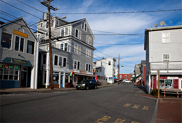 commercial street in boothbay harbor, maine - residential district community small town america maine stock-fotos und bilder