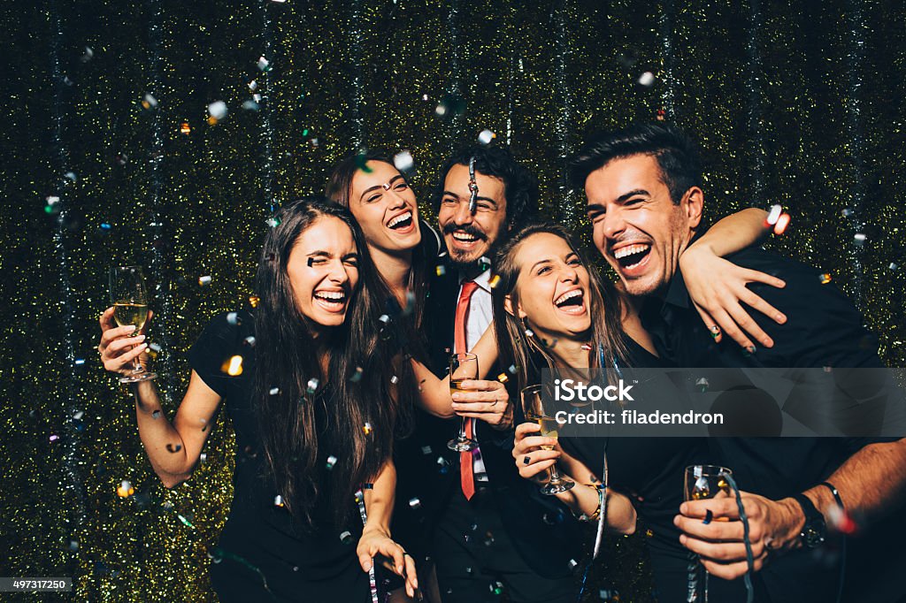 New year party Friends celebrating the New Year 2016 Party - Social Event Stock Photo