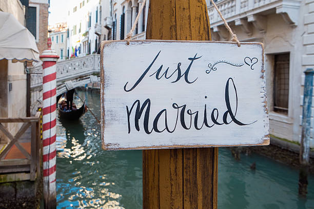 Just married sign stock photo