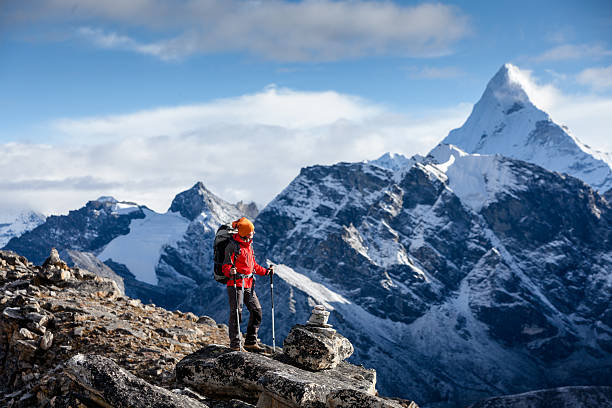 istock Hiker posing at camera on the trek in Himalayas, Nepal 497318374