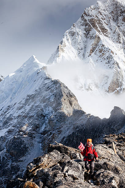 istock Hiker posing at camera on the trek in Himalayas, Nepal 497318478