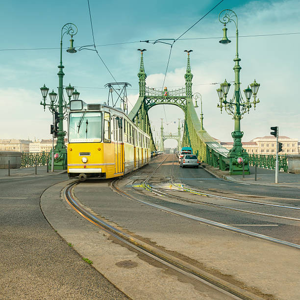 istock Historic tram on Freedom Bridge in Budapest, Hungary 497319372