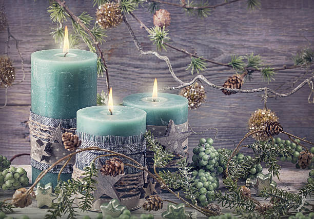istock Green christmas candles 497320322
