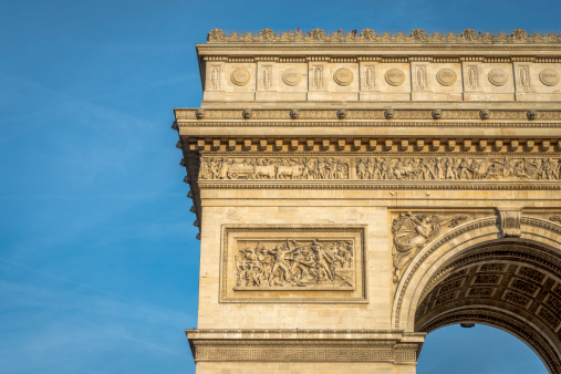 Architectural Detail of Arc de Triomphe in Paris, France