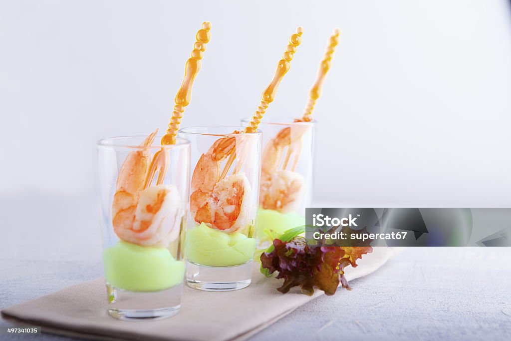 Shrimp with avocado yogurt  in a glass Appetizer Stock Photo