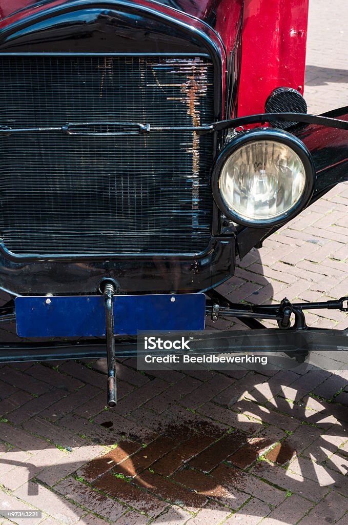 Old Problem Close up Classic car with broken  Radiator and leakage on the street  Collector's Car Stock Photo