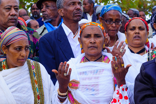 Jerusalem, Israel - November 11, 2015: Ethiopian Jewish prayers at the Sigd, in Jerusalem, Israel. The Sigd is an annual holiday of the Ethiopian Jewry