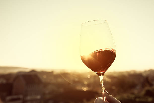 istock Red Wine In Crystal Glass Against Sunset 497345204