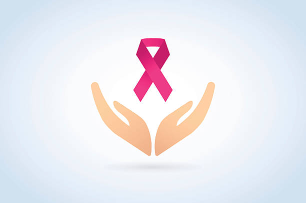 癌医療アイコンハンドケアのコンセプト - breast cancer breast cancer awareness ribbon social awareness symbol human hand点のイラスト素材／クリップアート素材／マンガ素材／アイコン素材