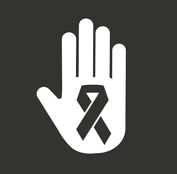 stop ハンドガン医療アイコンコンセプト - breast cancer breast cancer awareness ribbon social awareness symbol human hand点のイラスト素材／クリップアート素材／マンガ素材／アイコン素材