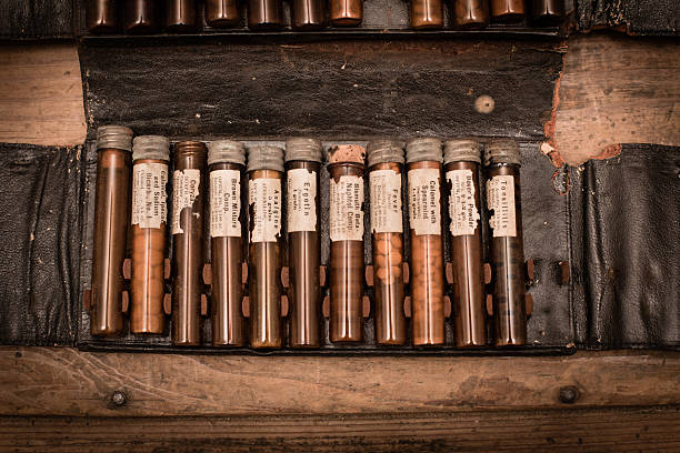 Doctor's Vintage House Call Kit Color image of an old medical kit used for a doctor's house visits. leather medical bag stock pictures, royalty-free photos & images
