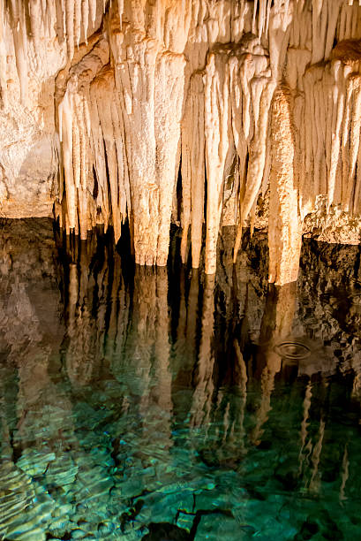 istock Vertical Image of Crystal Caves and a Clear Lake Reflection 497347140