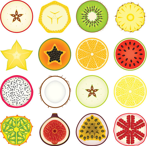 illustrazioni stock, clip art, cartoni animati e icone di tendenza di set di icone di frutta - starfruit