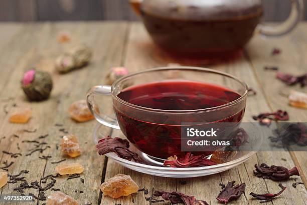 Hibiscus Tea In A Glass Cup Stock Photo - Download Image Now - 2015, Cup, Dieting