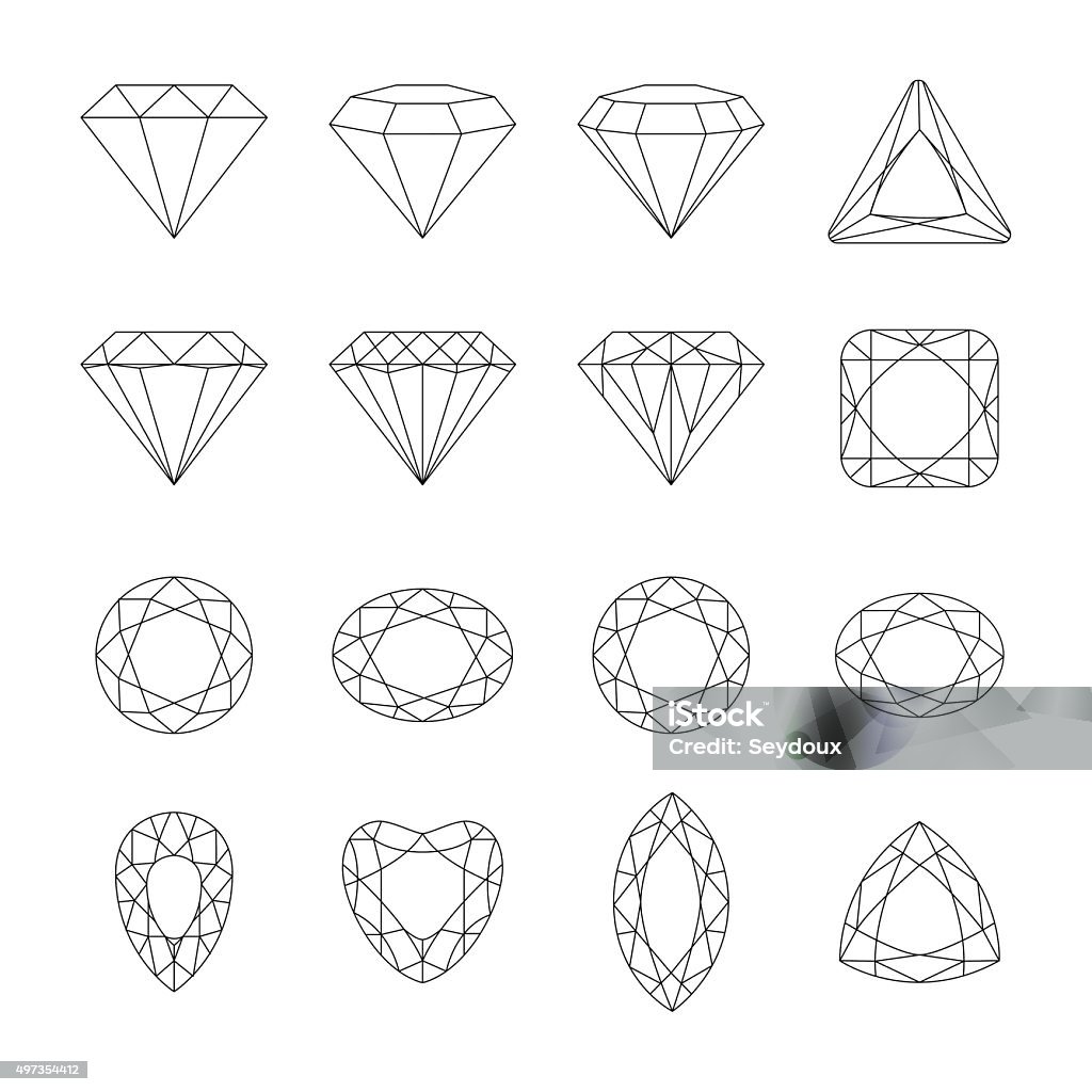 Diamond vector icons set. Set of isolated gem stones.Vector set of diamond design elements. Precious gem stones set of forms. Diamond - Gemstone stock vector