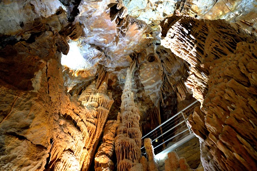 White mineral formations in the Kaklik Cave in Denizli, Turkey