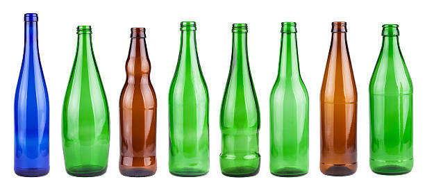 пустые бутылки collection - set blue brown green стоковые фото и изображения