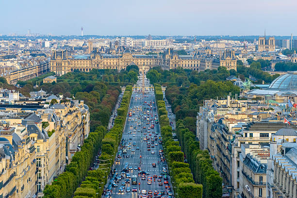 Champs-Elysees and Concorde Place as seen from the Arc de Triomphe in Paris, France