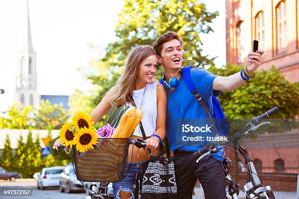 Urban Young People With Bicycles Stock Photo - Download Image Now - 20-24 Years, Adolescence, Adult