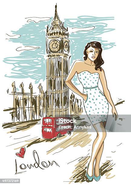 Fashion Girl In London Stock Illustration - Download Image Now - Adult, Backgrounds, Beautiful People