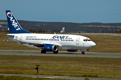 Halifax, Canada - June 9, 2011 - Canjet airplane ready to take off on the airport runway