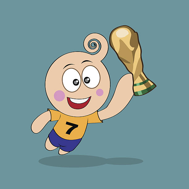 ilustraciones, imágenes clip art, dibujos animados e iconos de stock de felicidad con trofeo de la copa mundial - world cup