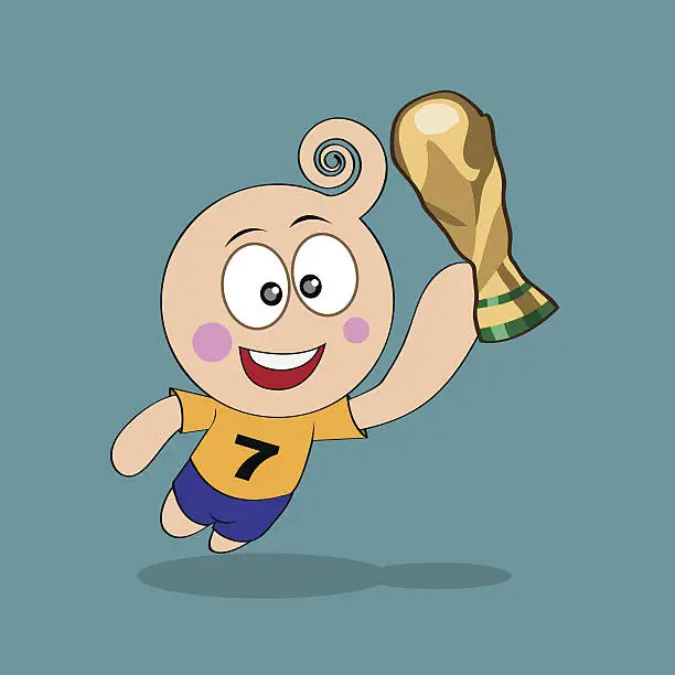 Vector illustration of happiness with trophy world cup