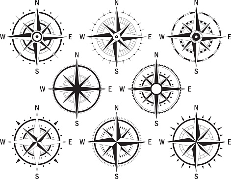 Vector image set of variations of the mark Wind Rose.