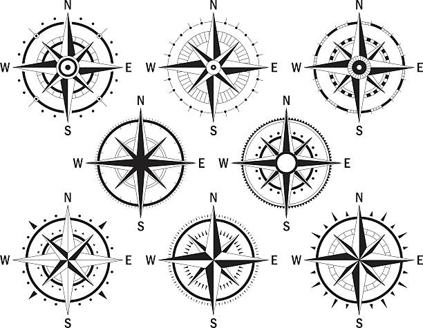 Compas set white Vector image set of variations of the mark Wind Rose. pair of compasses stock illustrations