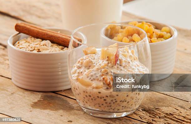 Chia Pudding With Fresh Fruits Stock Photo - Download Image Now - Apple - Fruit, Chia seed, Dessert - Sweet Food