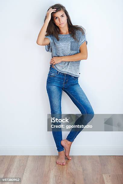 Woman Wearing Some Casual Clothes Stock Photo - Download Image Now - Jeans, Slim, Teenage Girls
