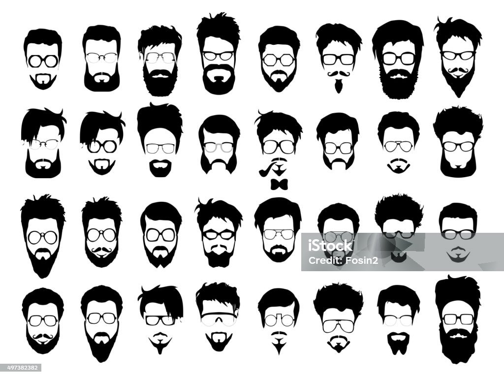 Vector Set Of Hipster Style Haircut Glasses Beard Mustache Stock  Illustration - Download Image Now - iStock