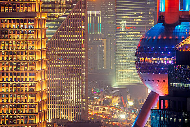 Shanghai Pudong with Oriental Pearl Tower Oriental Pearl Tower and skyscraper oriental culture stock pictures, royalty-free photos & images