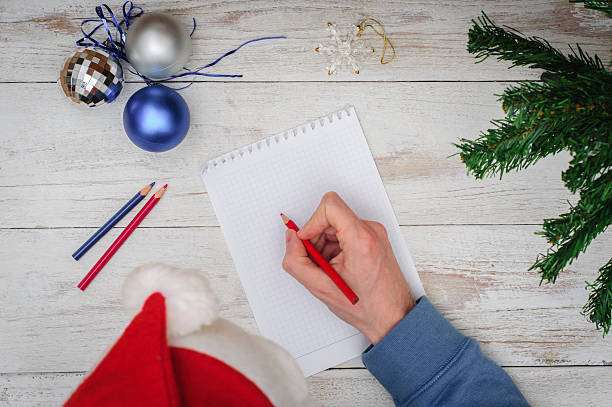 istock Man writing letter to Santa in Christmas situation 497384504