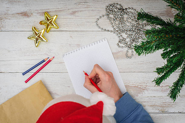 istock Man writing letter to Santa in Christmas situation 497384600