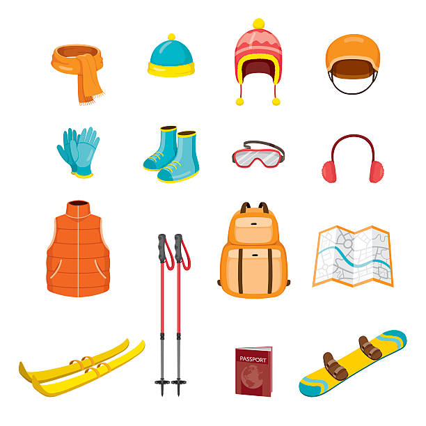 Winter Equipment Icons Set Equipment, Winter, Season, Vacation, holiday, Object, Activity, Travel winter sport stock illustrations
