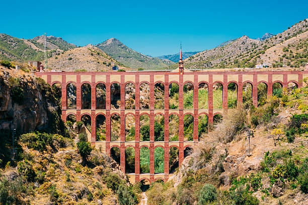 Historical Landmark Old Aqueduct Puente del Aguila or Eagle Bridge in Nerja, Malaga, Spain.