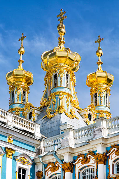 Golden Domes, Orthodox Church, Catherine Palace, Tsarskoye Selo, St Petersburg Golden Domes, Orthodox Church, Catherine Palace, Tsarskoye Selo, St Petersburg, Russia. Russian orthodox cathedral. st petersburg catherine palace palace russia stock pictures, royalty-free photos & images