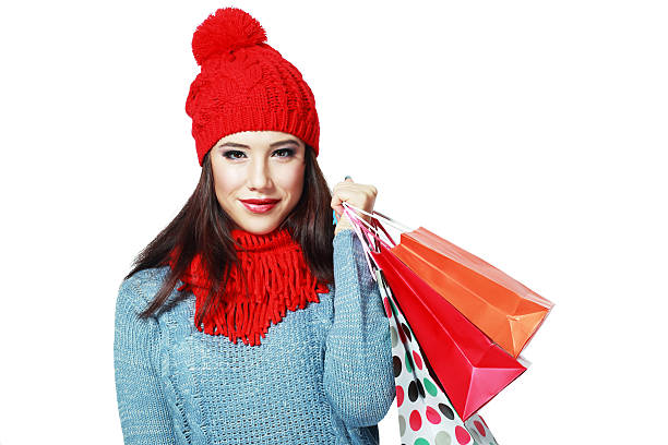 istock winter woman shopping bag 497387764