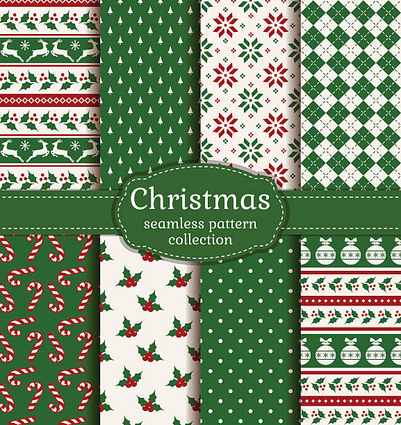 ilustraciones, imágenes clip art, dibujos animados e iconos de stock de patrones de navidad. vector conjunto. - pattern christmas paper seamless christmas