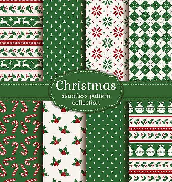 Vector illustration of Christmas seamless patterns. Vector set.