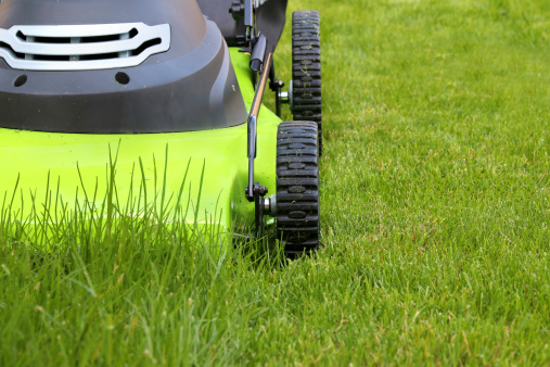 Front view of lawn mower making a clean cut