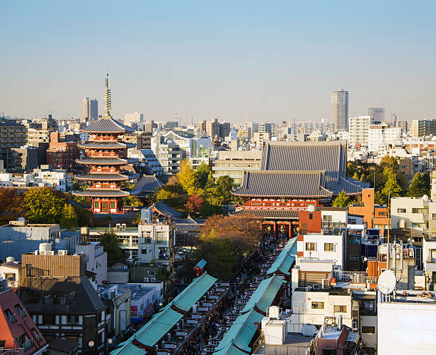 Senso-ji Temple in Asakusa, Tokyo, Japan. Aerial view of Senso-ji Temple in Asakusa, Tokyo, Japan. sensoji stock pictures, royalty-free photos & images