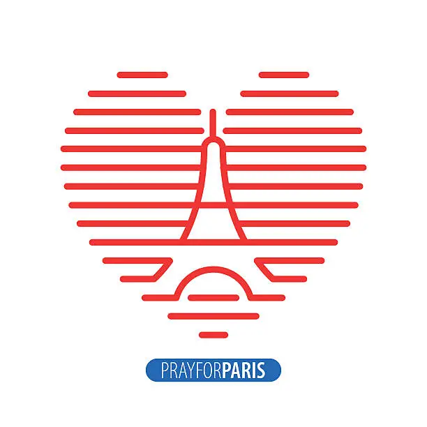 Vector illustration of Pray for France. Eiffel Tower logo, national flag of France.