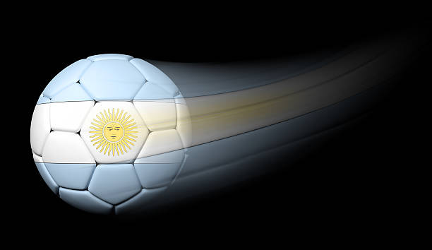 istock Soccer ball with Argentinian flag in motion on black 497388487