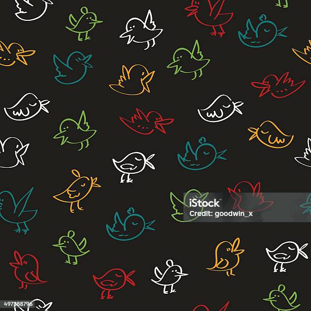 Seamless Bird Pattern Vector Background Full Color On A Black Stock Illustration - Download Image Now