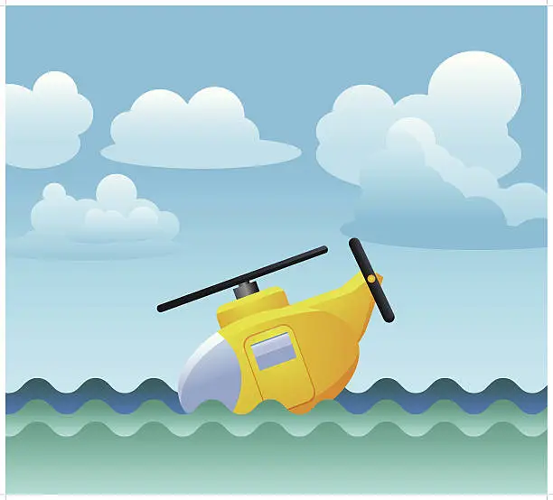 Vector illustration of Helicopter crashed into the ocean vector